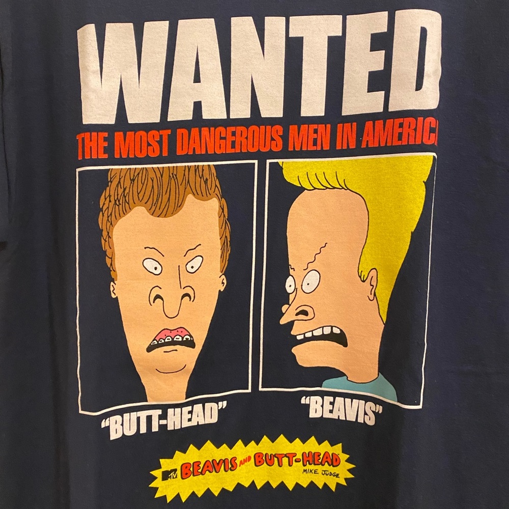 MTV Beavis & Butthead Do America Wanted Poster Mugshots Tee Mike Judge NWOT Lg